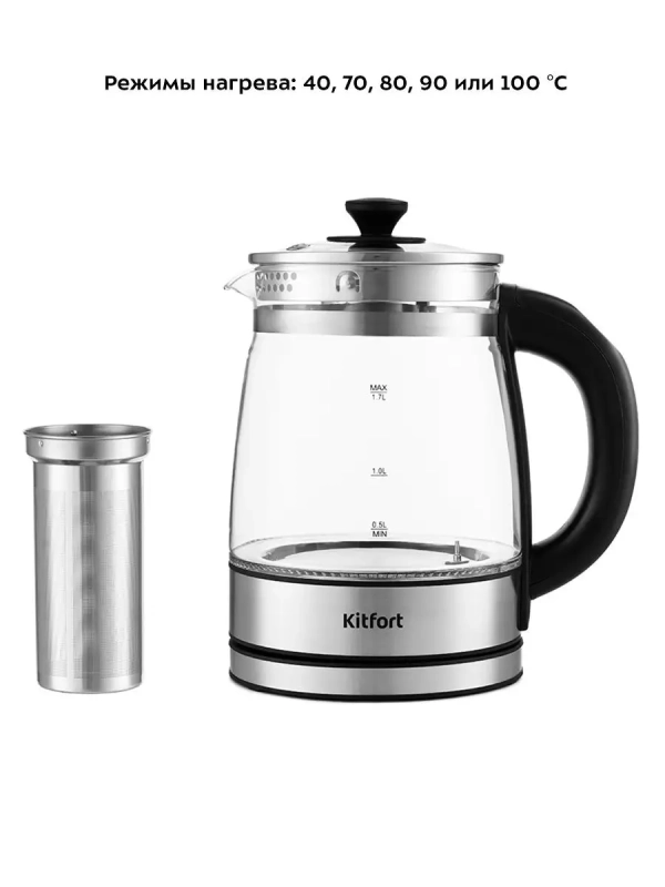 Чайник электрический стеклянный с подсветкой КТ-6119 - 1.7 л Чайник электрический стеклянный с подсветкой КТ-6119 - 1.7 л