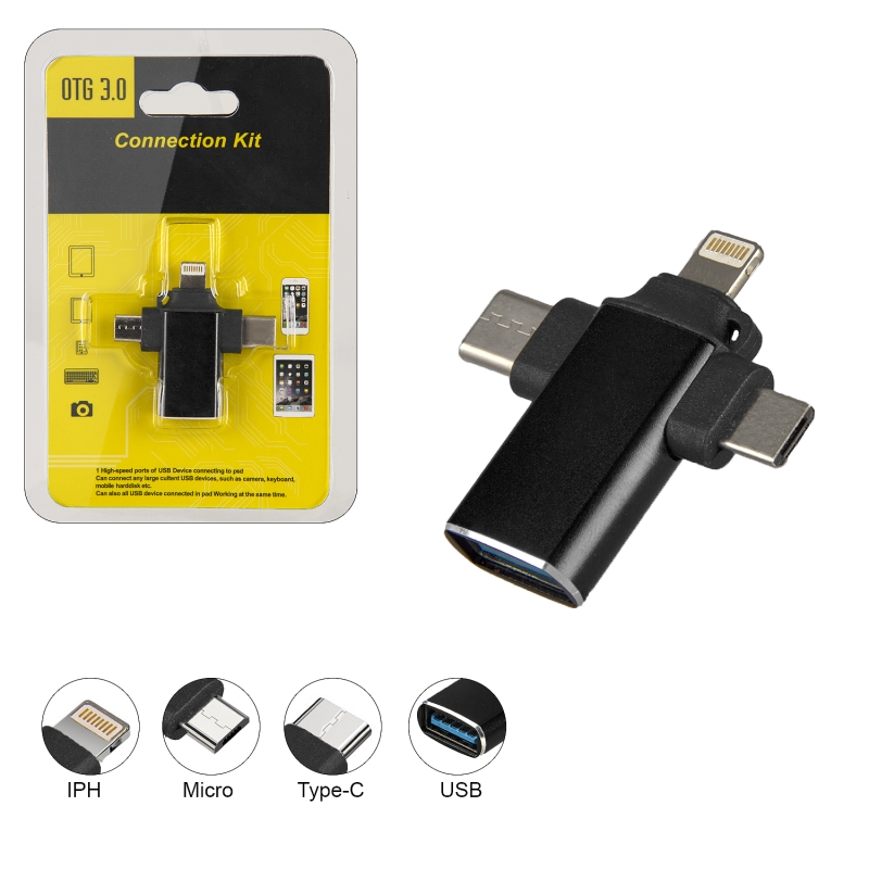 Переходник OTG 3.0 (iPh+Micro+Type-C+USB) черный Переходник OTG 3.0 (iPh+Micro+Type-C+USB) черный