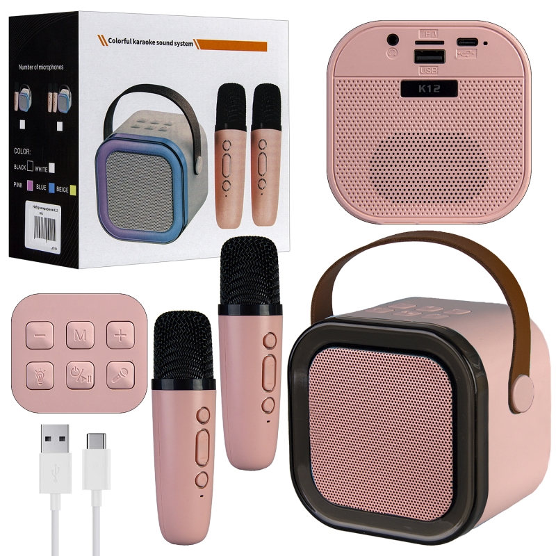 Портативная акустика с 2 микрофонами K12 Розовая Портативная акустика с 2 микрофонами K12 Розовая