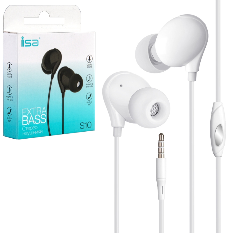 Наушники ISA S10 с микрофоном белые Наушники ISA S10 с микрофоном белые