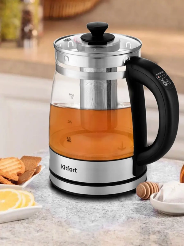 Чайник электрический стеклянный с подсветкой КТ-6119 - 1.7 л Чайник электрический стеклянный с подсветкой КТ-6119 - 1.7 л