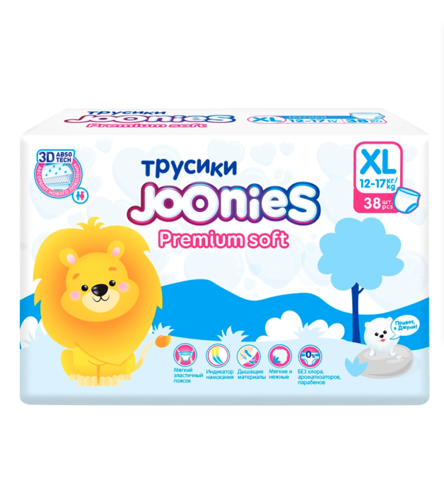 Трусики  Трусики "JOONIES" PREMIUM SOFT 12-17кг (р XL) 38 штук