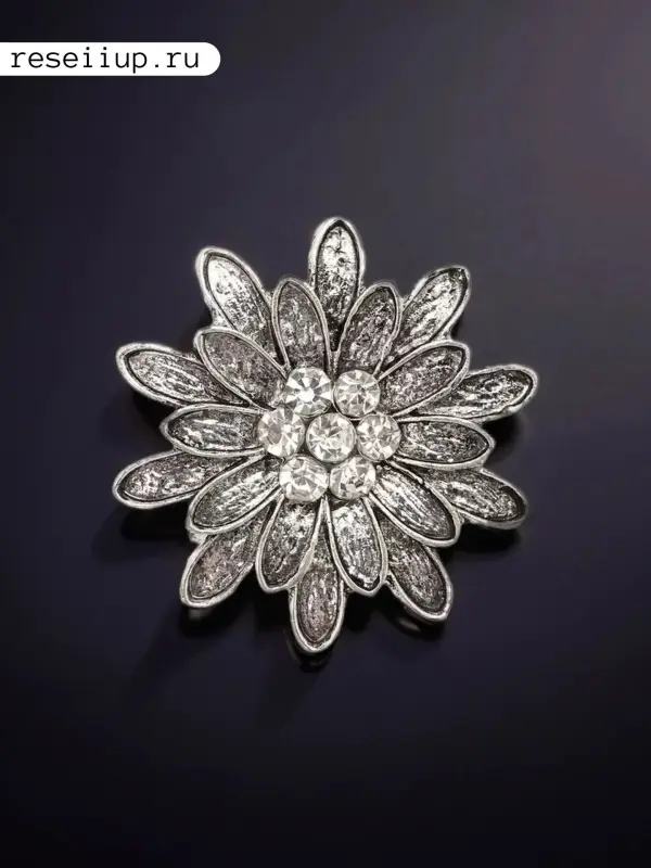 Кольцо для платка "Цветок Хризантема", цвет белый в чернёном серебре