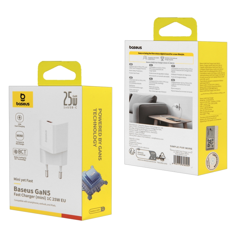 Переходник СЗУ на Type-C 25W GAN5 P10110909213-00 Baseus белый Переходник СЗУ на Type-C 25W GAN5 P10110909213-00 Baseus белый