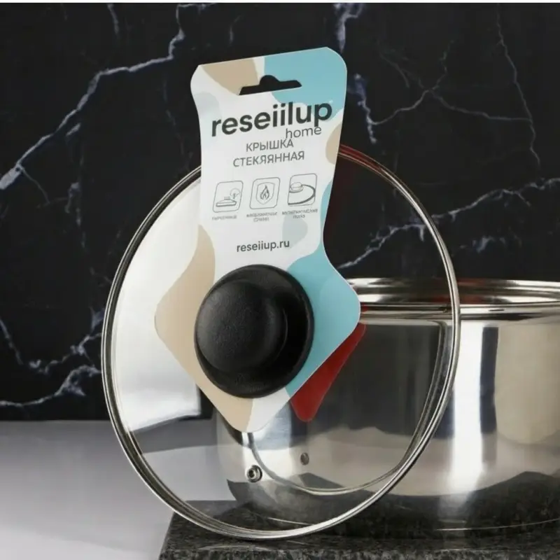 Крышка стеклянная для сковороды и кастрюли &laquo;Доляна&raquo;, d=22 см, нержавеющий обод, пластиковая ручка