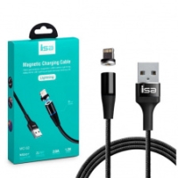 USB-кабель isa MC-02 магнитный, Apple 8 pin, ткань, 1.0 м, круглый, черный