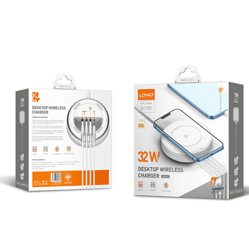 Беспроводное зарядное устройство + 3 USB + Type-C 32W AW003 LDNIO Беспроводное зарядное устройство + 3 USB + Type-C 32W AW003 LDNIO