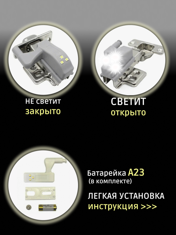 Светодиодная лента с датчиком движения / подсветки на петли шкафа