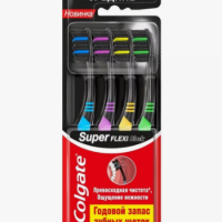 Зубная щетка Colgate Super Flexi Black, средней жесткости, набор из 4 шт цвет МИКС