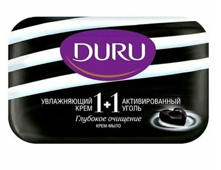 Мыло DURU "Softsens", 1+1, Увлажняющий крем и Активный уголь, туалетное, 80 г