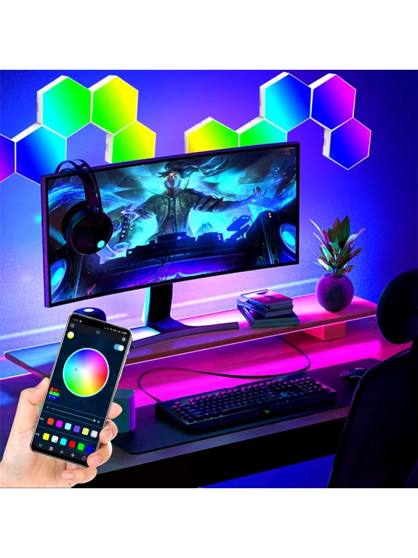 Светодиодный светильник RGB Соты 12 штук с пультом управления и Wi-Fi Светодиодный светильник RGB Соты 12 штук с пультом управления и Wi-Fi