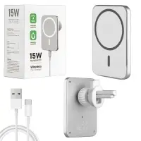 Беспроводная зарядка 15W + Автомобильный держатель магнитный белый Беспроводная зарядка 15W + Автомобильный держатель магнитный белый