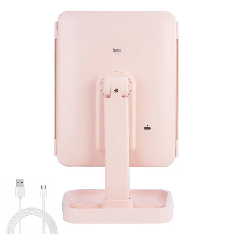 Настольное зеркало для макияжа с подсветкой ML-04 ISA розовое Настольное зеркало для макияжа с подсветкой ML-04 ISA розовое