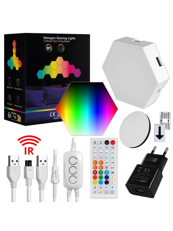 Светодиодный светильник RGB Соты 12 штук с пультом управления и Wi-Fi Светодиодный светильник RGB Соты 12 штук с пультом управления и Wi-Fi