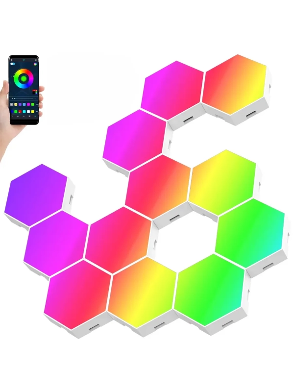 Светодиодный светильник RGB Соты 12 штук с пультом управления и Wi-Fi Светодиодный светильник RGB Соты 12 штук с пультом управления и Wi-Fi