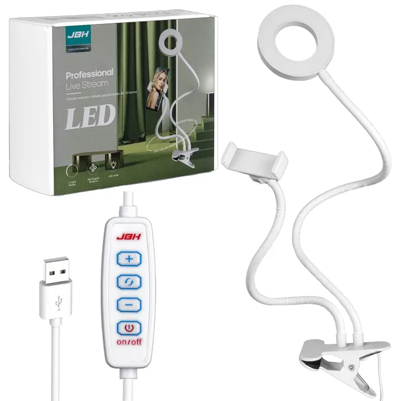 Селфи кольцо с гибким держателем 8,5 Селфи кольцо с гибким держателем 8,5" SL-10 белое JBH