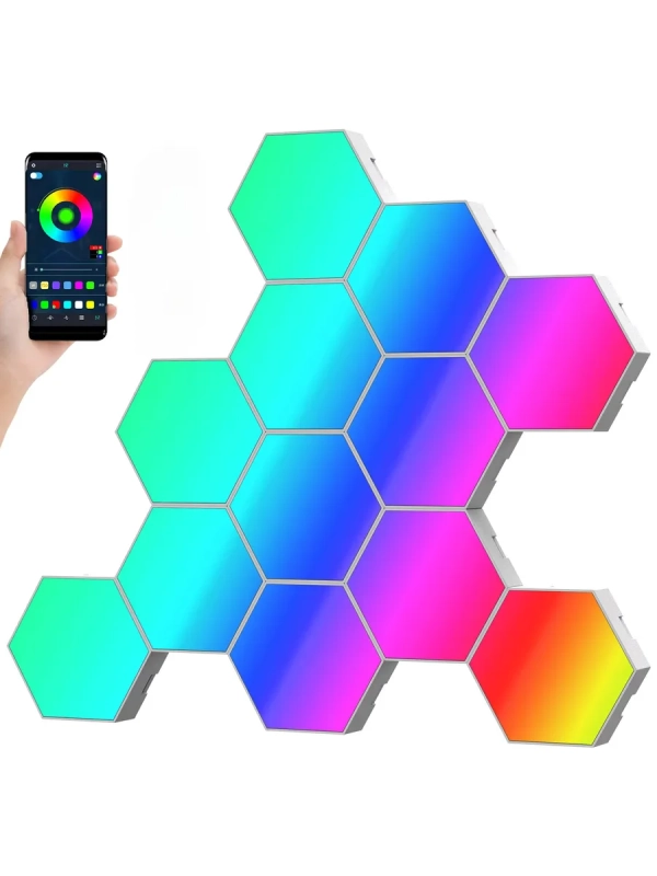 Светодиодный светильник RGB Соты 12 штук с пультом управления и Wi-Fi Светодиодный светильник RGB Соты 12 штук с пультом управления и Wi-Fi