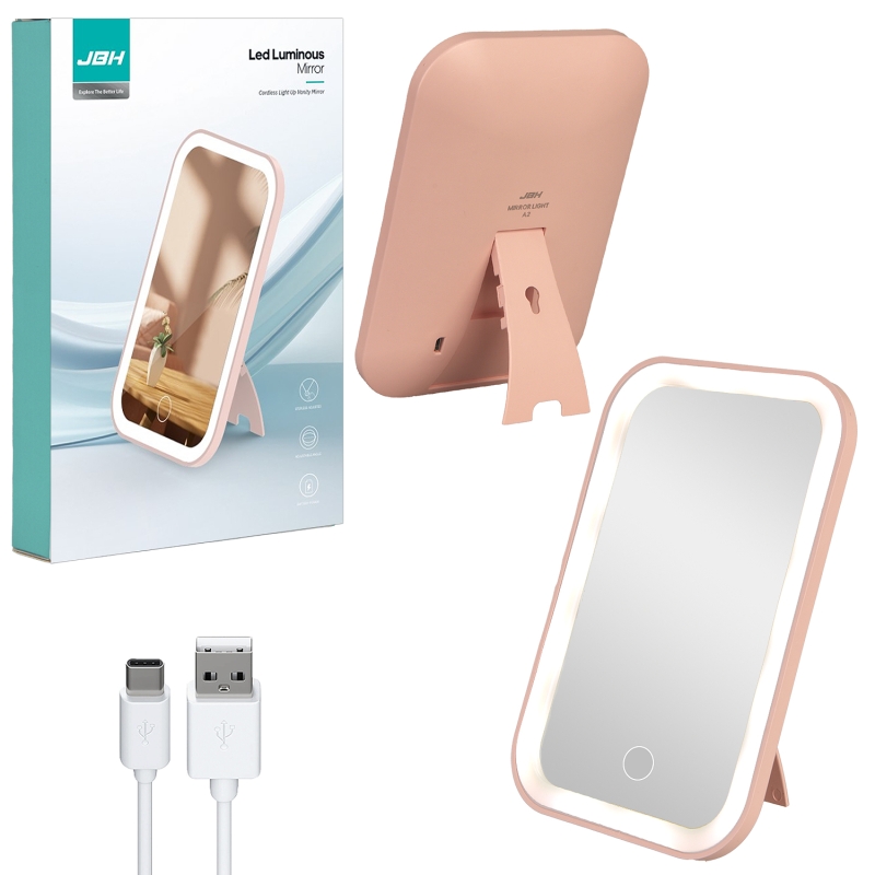 Настольное зеркало для макияжа с подсветкой A2 JBH розовое Настольное зеркало для макияжа с подсветкой A2 JBH розовое