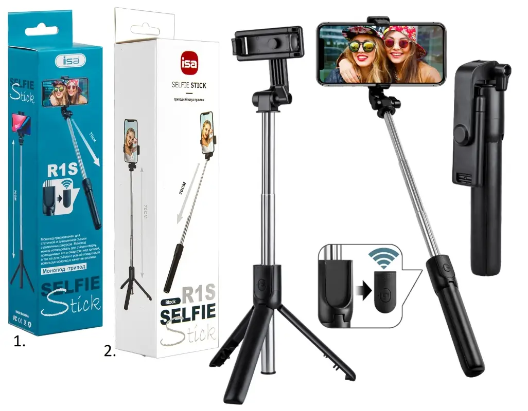 Монопод-трипод с блютуз пультом, R1S черный Монопод-трипод с блютуз пультом, R1S черный