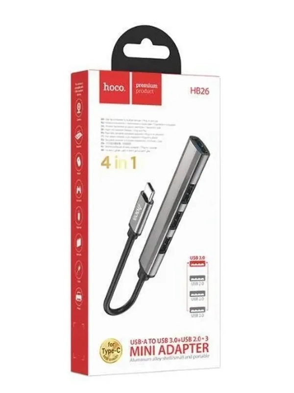 HUB HB26 на 4 USB HOCO серый HUB HB26 на 4 USB HOCO серый