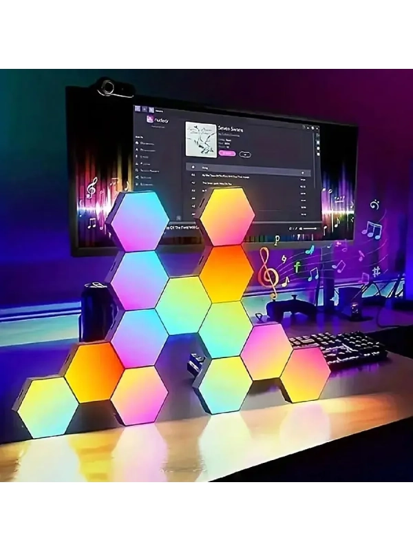 Светодиодный светильник RGB Соты 12 штук с пультом управления и Wi-Fi Светодиодный светильник RGB Соты 12 штук с пультом управления и Wi-Fi