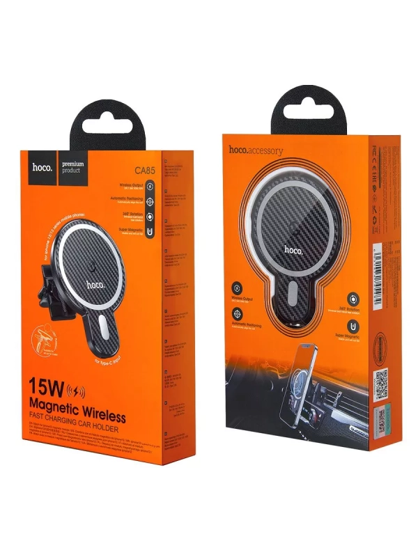 Автодержатель CA85 с беспроводной зарядкой HOCO черный Автодержатель CA85 с беспроводной зарядкой HOCO черный