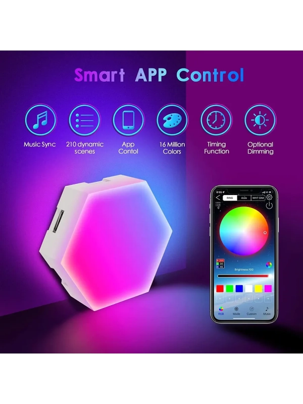 Светодиодный светильник RGB Соты 12 штук с пультом управления и Wi-Fi Светодиодный светильник RGB Соты 12 штук с пультом управления и Wi-Fi