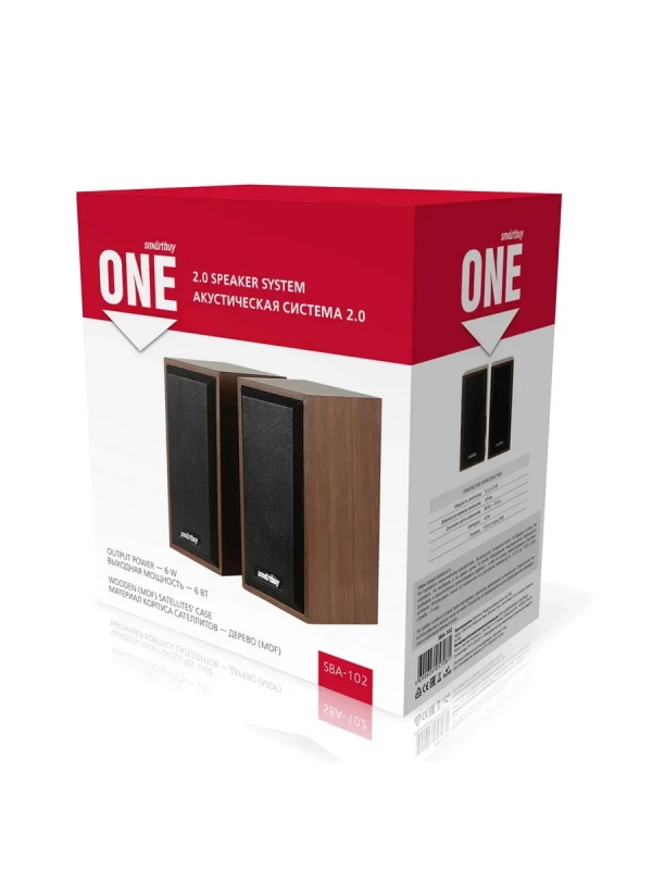 Акустическая система 2.0 SmartBuy ONE, дерево, 6 Вт, питание от USB, коричневая (SBA-102)/20