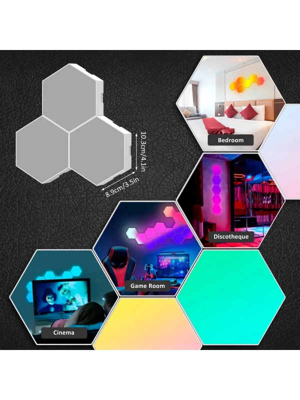 Светодиодный светильник RGB Соты 12 штук с пультом управления и Wi-Fi Светодиодный светильник RGB Соты 12 штук с пультом управления и Wi-Fi