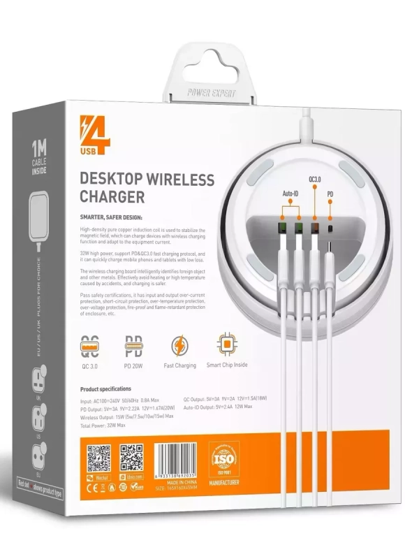 Беспроводное зарядное устройство + 3 USB + Type-C 32W AW003 LDNIO Беспроводное зарядное устройство + 3 USB + Type-C 32W AW003 LDNIO