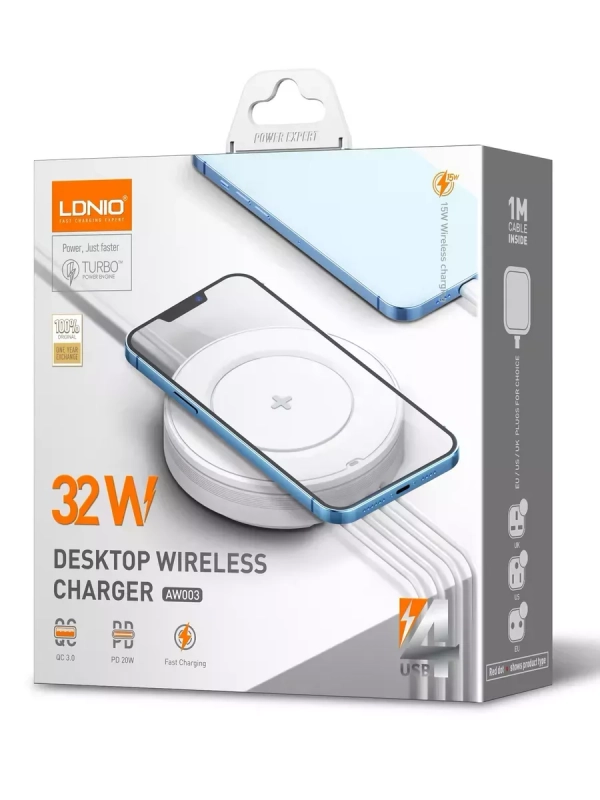 Беспроводное зарядное устройство + 3 USB + Type-C 32W AW003 LDNIO Беспроводное зарядное устройство + 3 USB + Type-C 32W AW003 LDNIO