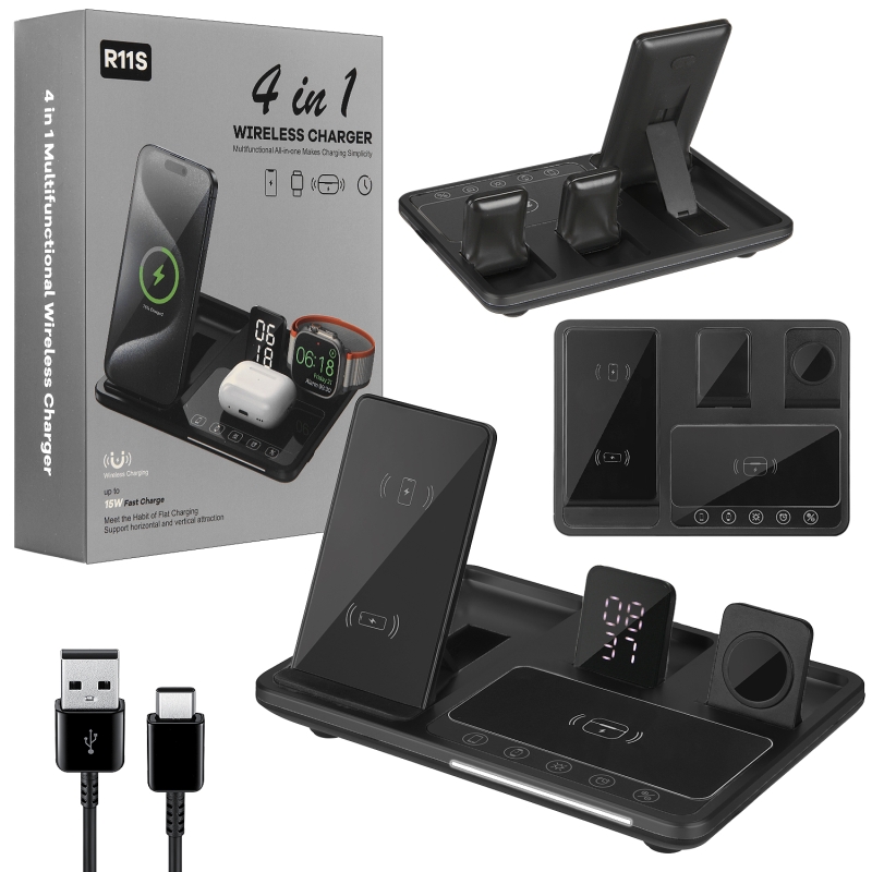 Беспроводное зарядное устройство 4in1 R11S Чёрный Беспроводное зарядное устройство 4in1 R11S Чёрный