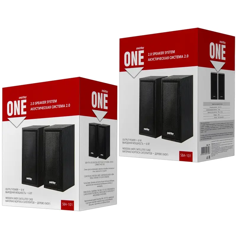 Акустическая система 2.0 SmartBuy ONE, дерево, 6 Вт, питание от USB, черная (SBA-101)/20