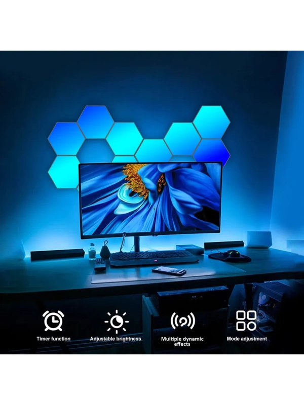 Светодиодный светильник RGB Соты 12 штук с пультом управления и Wi-Fi Светодиодный светильник RGB Соты 12 штук с пультом управления и Wi-Fi