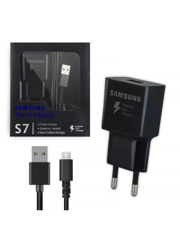 Сетевое зарядное устройство с кабелем USB на MicroUSB черное