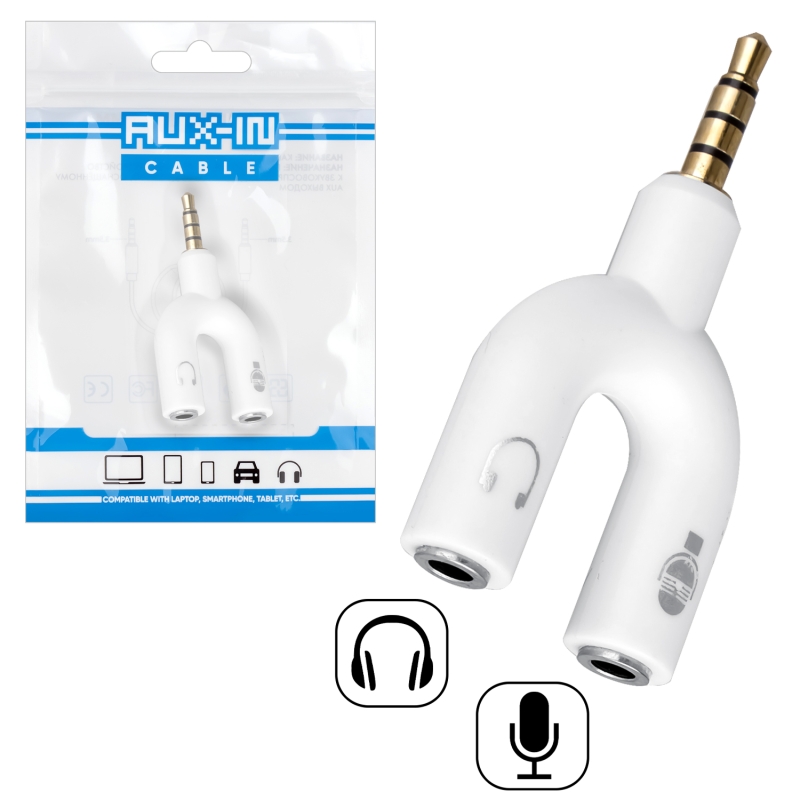 Переходник AUX на 2 AUX N-101 (под наушники + микрофон) белый Переходник AUX на 2 AUX N-101 (под наушники + микрофон) белый