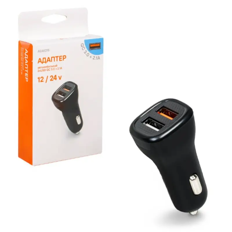 Адаптер автомобильный 2хUSB QC 3.0 + 2.1А 12/24В Адаптер автомобильный 2хUSB QC 3.0 + 2.1А 12/24В
