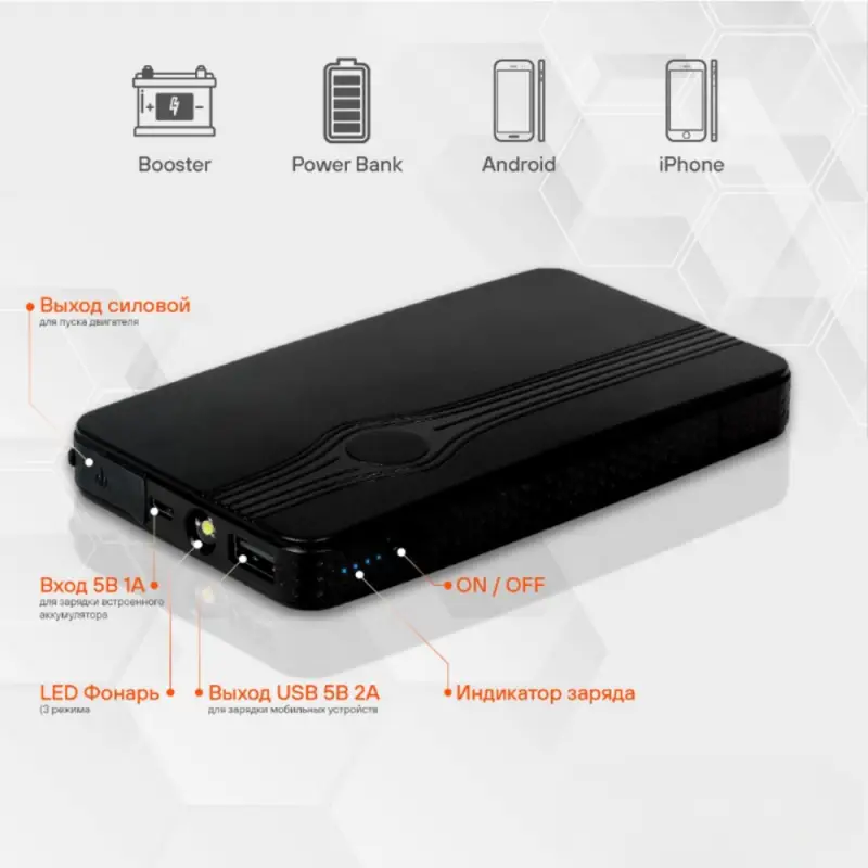 Аккумулятор пусковой (Booster) 8000мАч, 350А, 12.4V Аккумулятор пусковой (Booster) 8000мАч, 350А, 12.4V