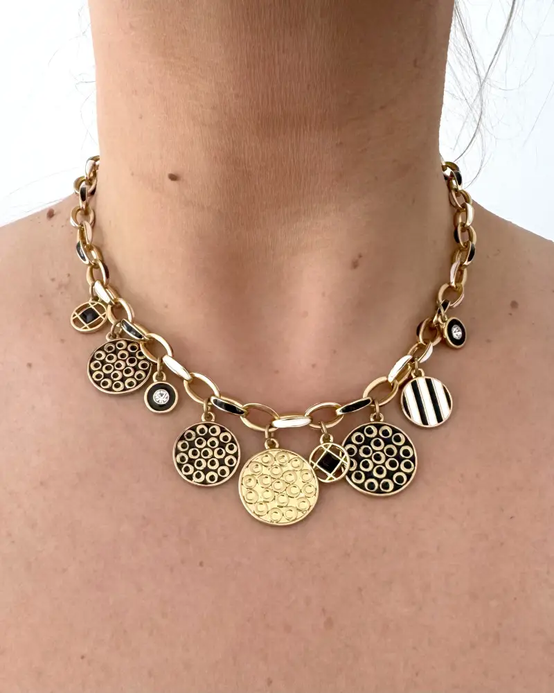 Колье "Морское" черно-белая эмаль