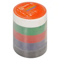 Изолента ПВХ, набор 5 шт.(син.,чёр.,кр.,зел., бел.), 19 мм*10 м