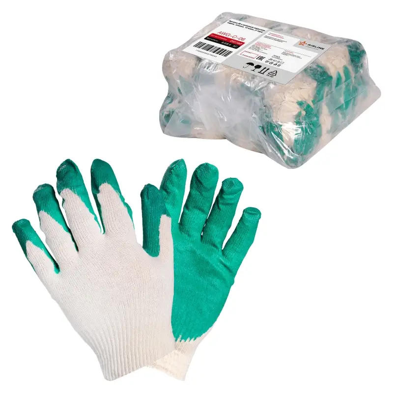 Перчатки трикотажные ХБ с латексным покрытием ладони, (1 пара)