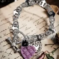 Браслет "Первая любовь" розовая, черная эмаль