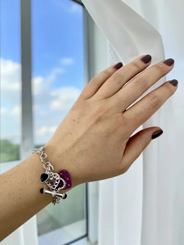 Браслет "Первая любовь" розовая, черная эмаль