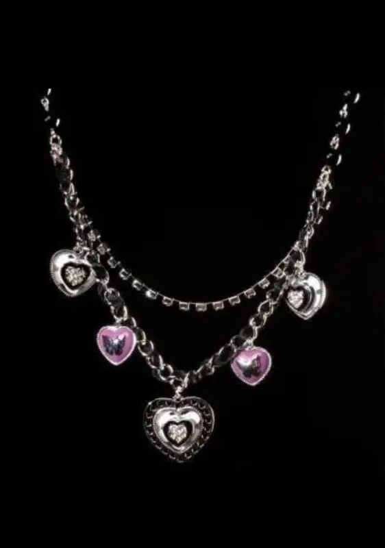 Колье с сердечками "Love" розовая, серая эмаль