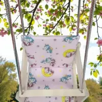 Качели деревянные подвесные с подушкой