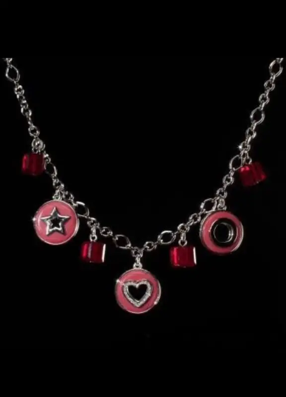 Колье с  круглыми подвесками розовая эмаль