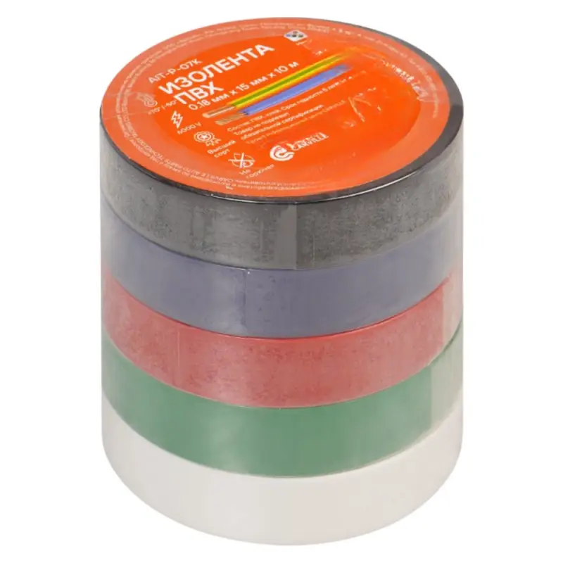 Изолента ПВХ, набор 5 шт.(син.,чёр.,кр.,зел., бел.), 15 мм*10 м Изолента ПВХ, набор 5 шт.(син.,чёр.,кр.,зел., бел.), 15 мм*10 м