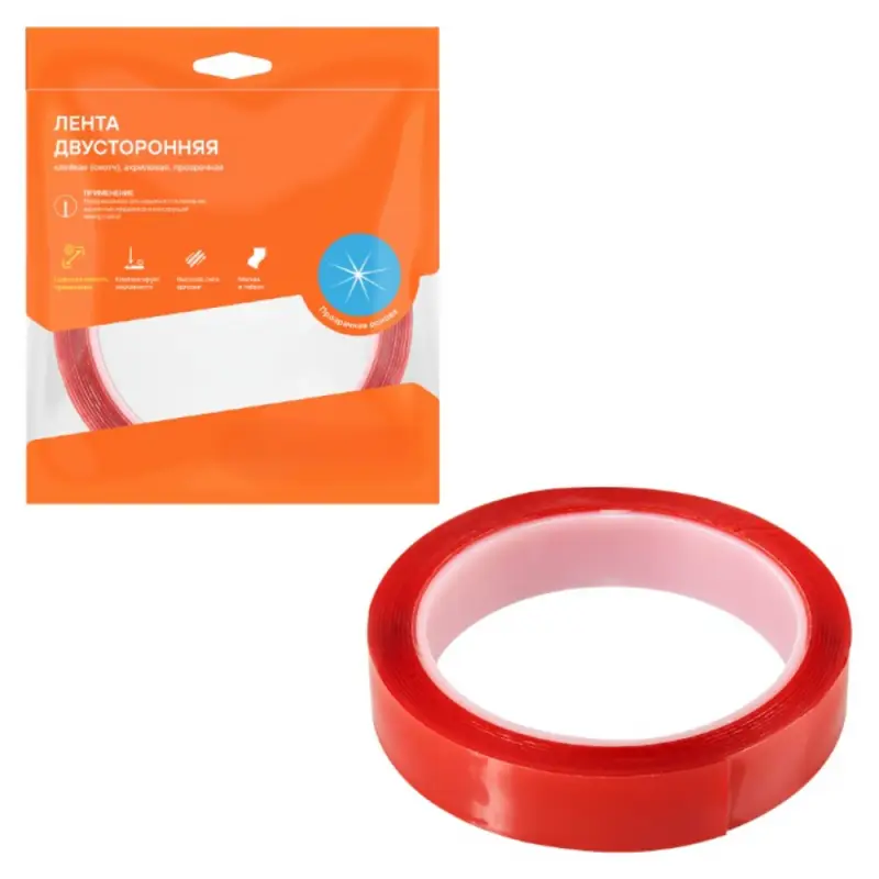 Лента двусторонняя клейкая (скотч), 20мм*3м, акриловая Лента двусторонняя клейкая (скотч), 20мм*3м, акриловая