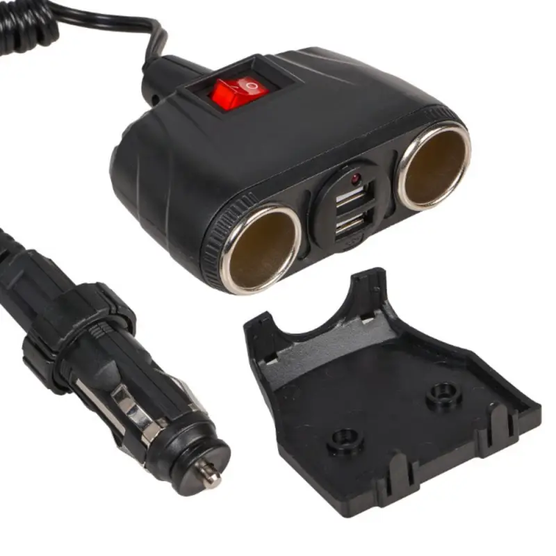 Разветвитель прикуривателя 2 гнезда 8А + 2USB с витым шнуром