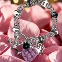 Браслет "Первая любовь" розовая, черная эмаль